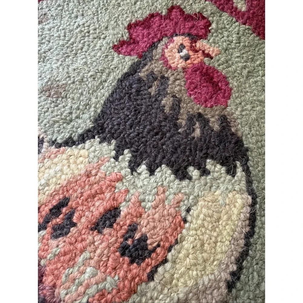 Set Of 5 Hooked Rug Rooster Chair Pads NWOT